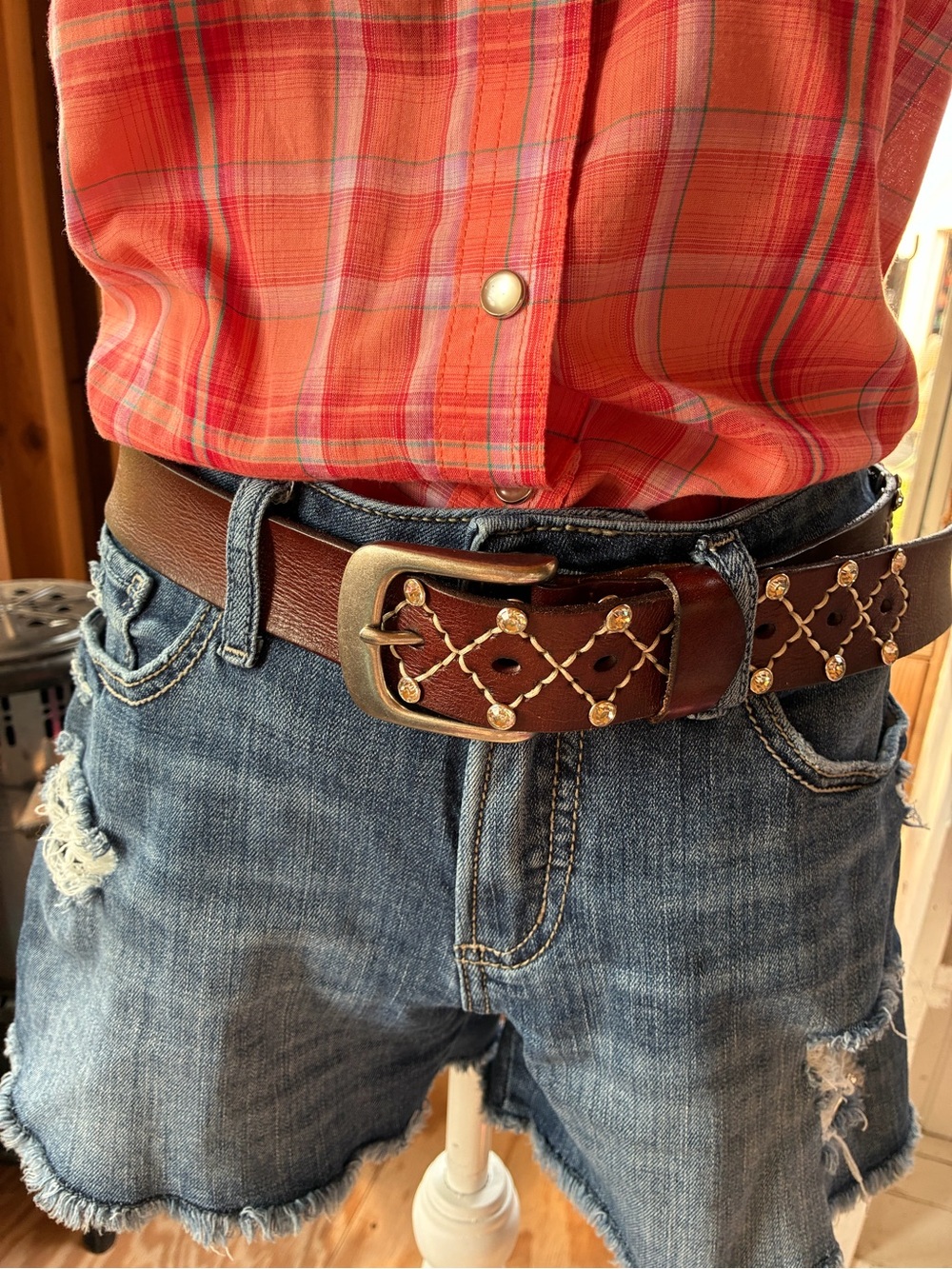 Women’s Brown Leather Studded Belt - Classic Casual Style